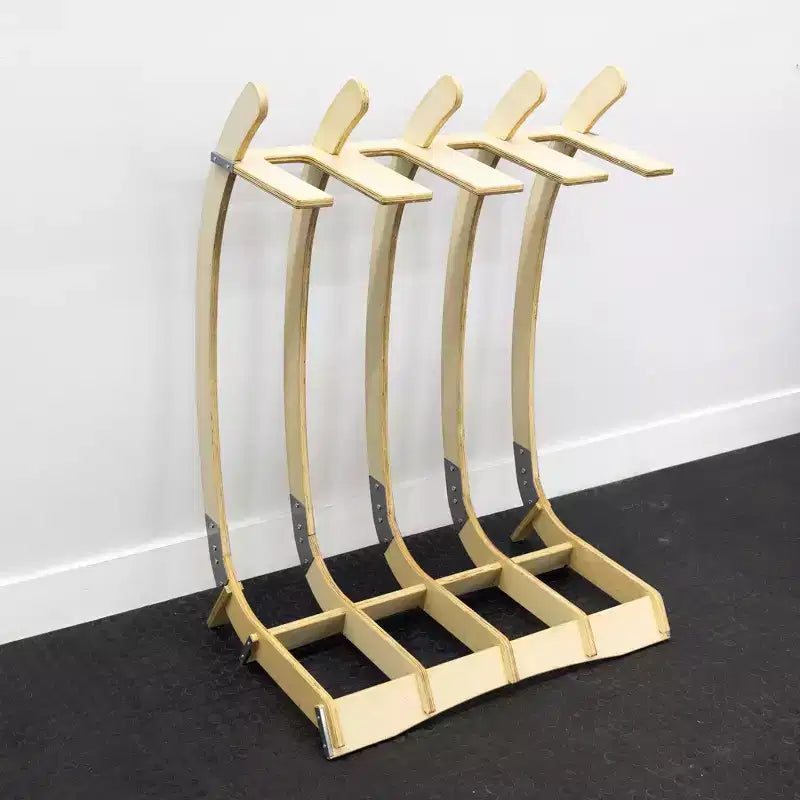 Estante de madera para tablas de surf, de pie, marrón natural, capacidad para 4 tablas