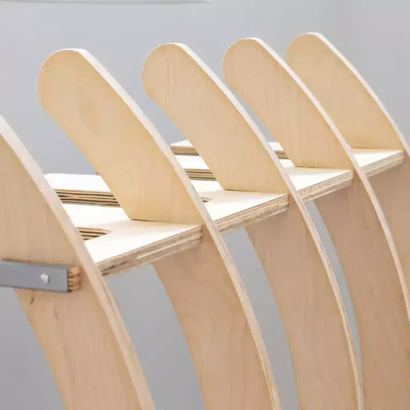 Estante de madera para tablas de surf, de pie, marrón natural, capacidad para 4 tablas