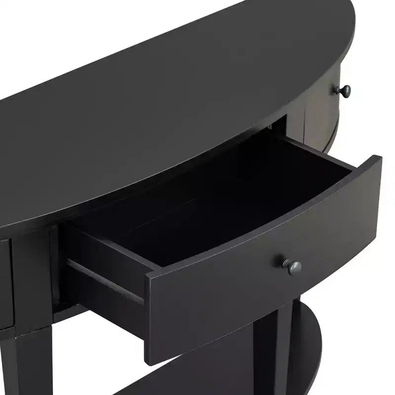 Mesa consola semicircular negra/exprés con 3 cajones y 1 estante, individual