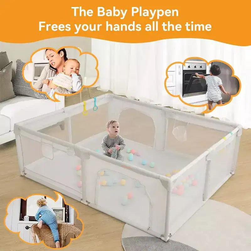 Corral de juegos para bebés de 4 paneles, gris/verde/blanco, 79"x63", para 1 bebé