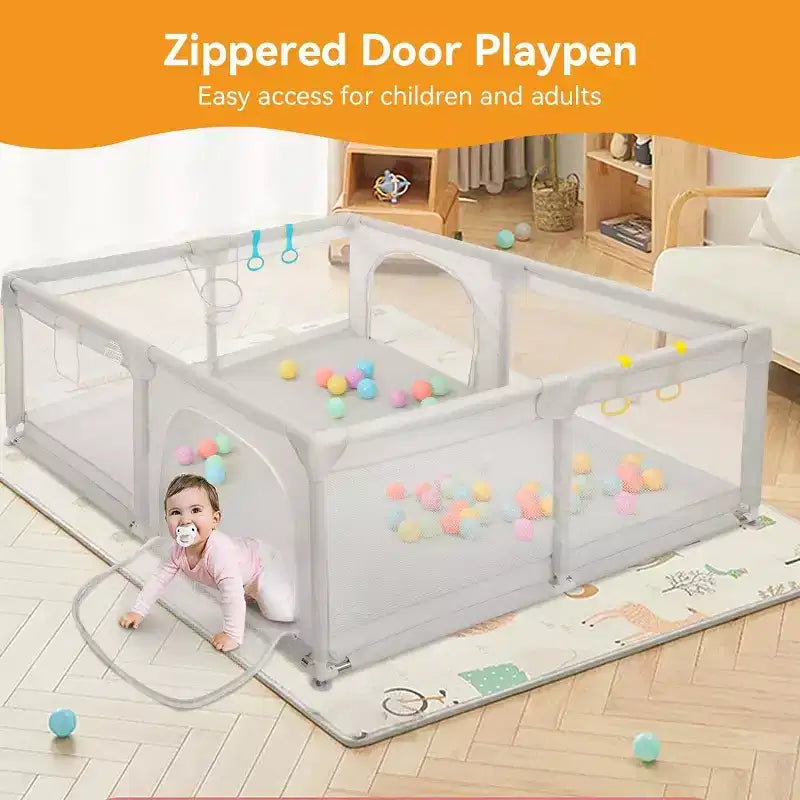 Corral de juegos para bebés de 4 paneles, gris/verde/blanco, 79"x63", para 1 bebé