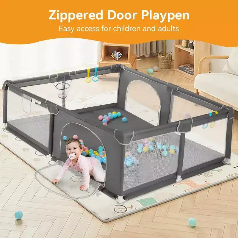 Corral de juegos para bebés de 4 paneles, gris/verde/blanco, 79"x63", para 1 bebé