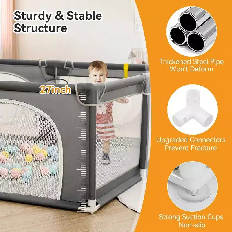 Corral de juegos para bebés de 4 paneles, gris/verde/blanco, 79"x63", para 1 bebé