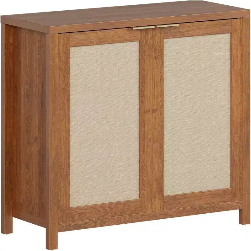 Aparador de roble claro con puertas de ratán, 2 puertas