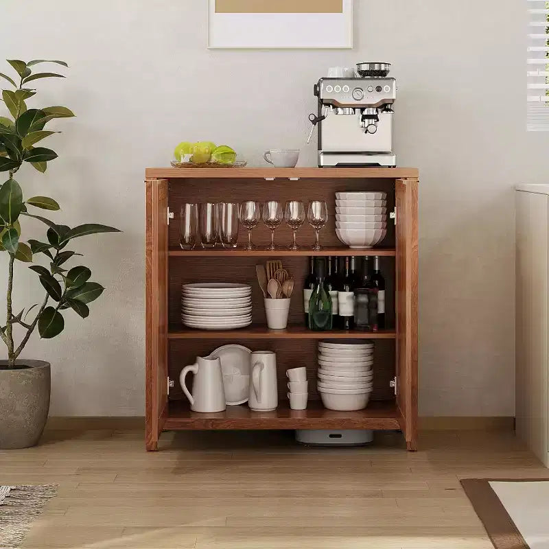 Aparador de roble claro con puertas de ratán, 2 puertas