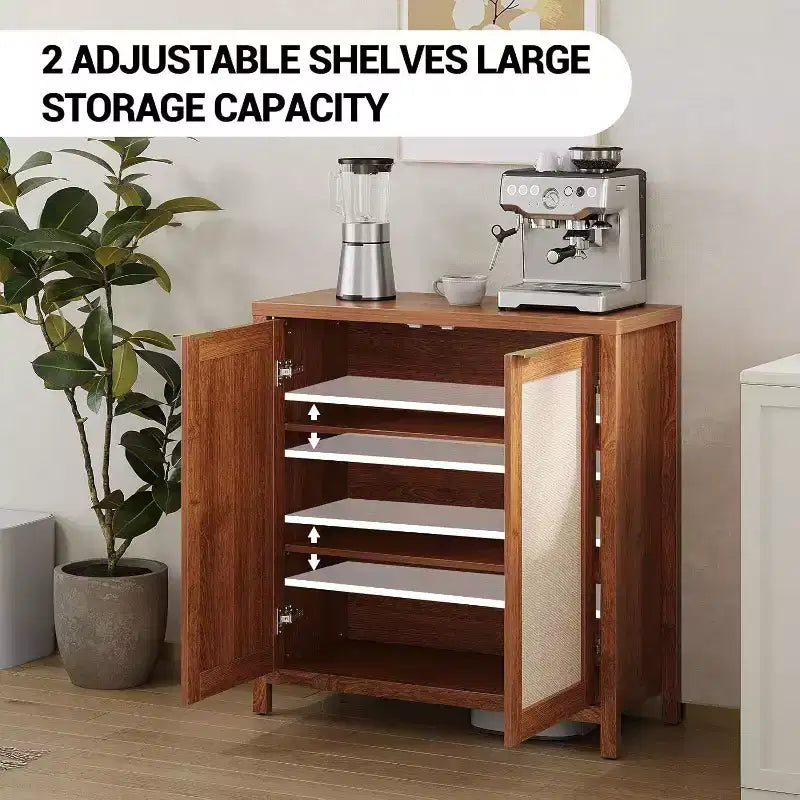 Aparador de roble claro con puertas de ratán, 2 puertas