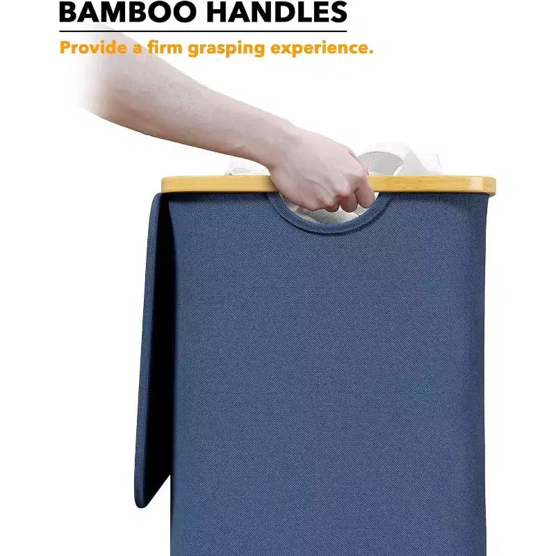 Cesto de ropa sucia plegable con tapa y asa de bambú, 110 L, 1 persona