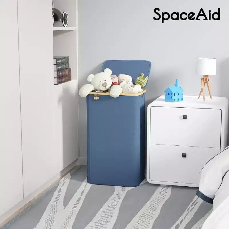 Cesto de ropa sucia plegable con tapa y asa de bambú, 110 L, 1 persona