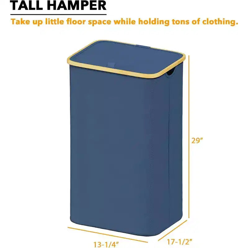 Cesto de ropa sucia plegable con tapa y asa de bambú, 110 L, 1 persona