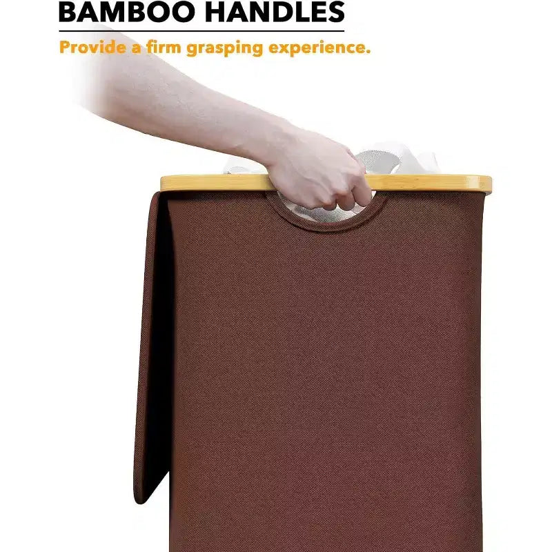 Cesto de ropa sucia plegable con tapa y asa de bambú, 110 L, 1 persona
