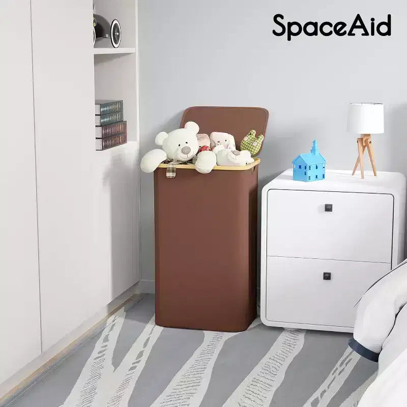 Cesto de ropa sucia plegable con tapa y asa de bambú, 110 L, 1 persona