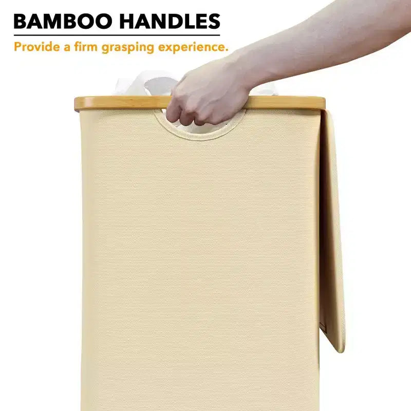 Cesto de ropa sucia plegable con tapa y asa de bambú, 110 L, 1 persona