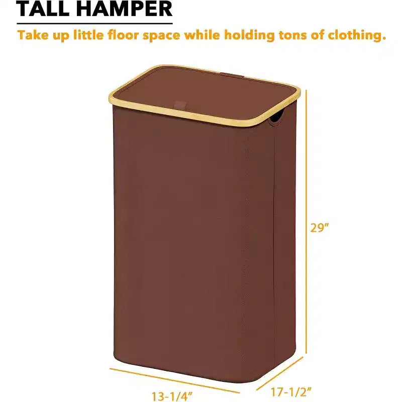 Cesto de ropa sucia plegable con tapa y asa de bambú, 110 L, 1 persona
