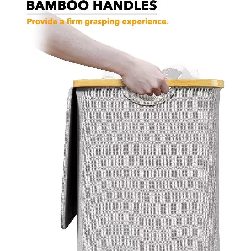 Cesto de ropa sucia plegable con tapa y asa de bambú, 110 L, 1 persona