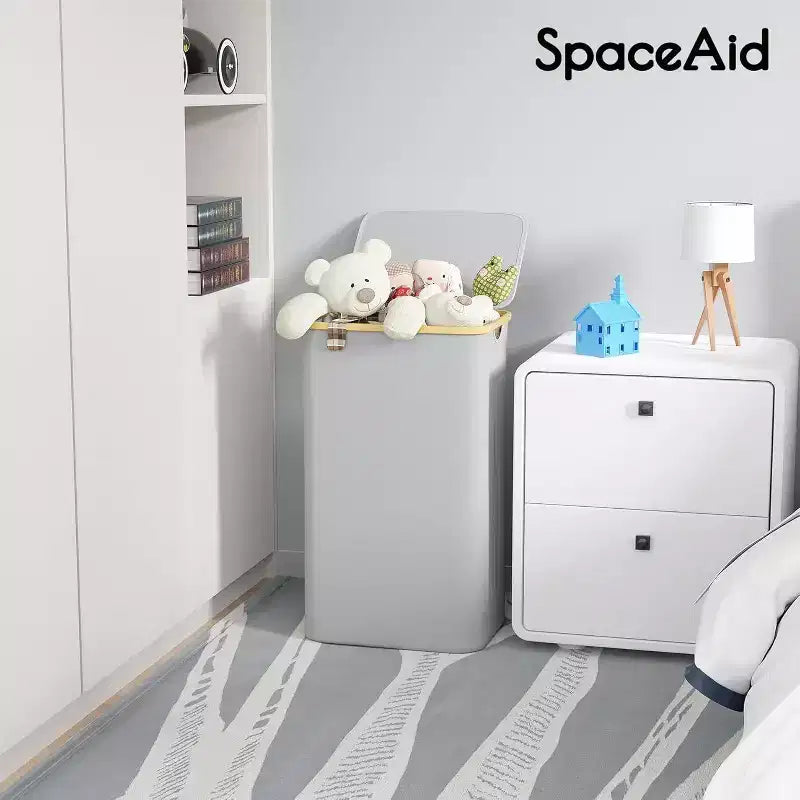 Cesto de ropa sucia plegable con tapa y asa de bambú, 110 L, 1 persona