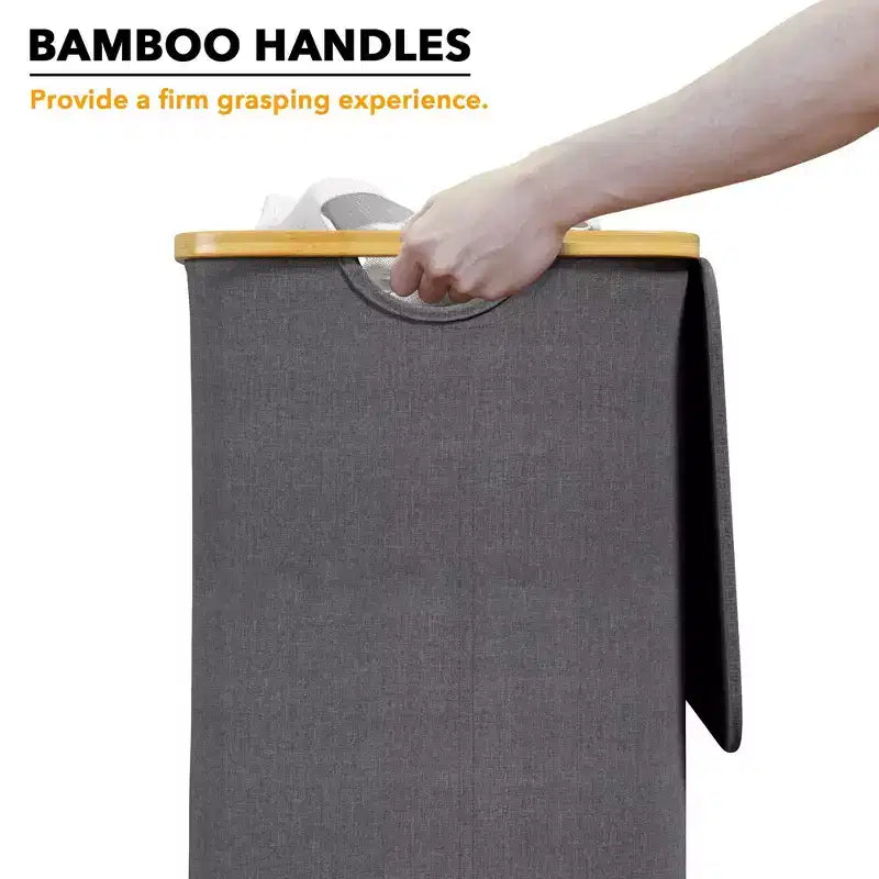 Cesto de ropa sucia plegable con tapa y asa de bambú, 110 L, 1 persona