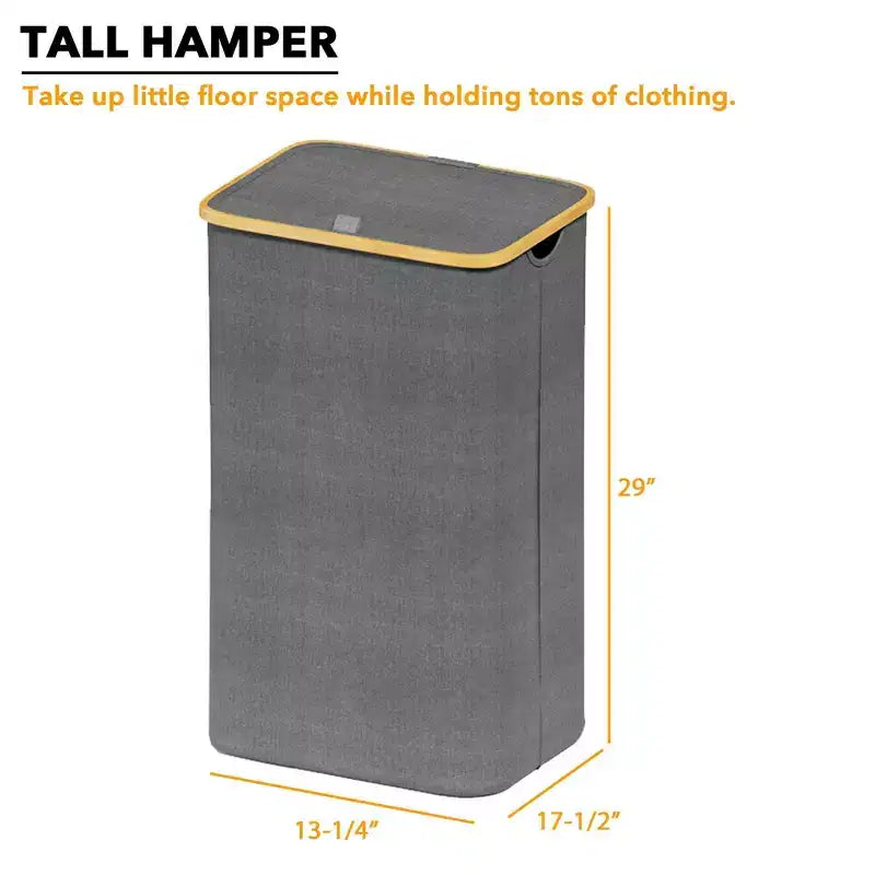 Cesto de ropa sucia plegable con tapa y asa de bambú, 110 L, 1 persona