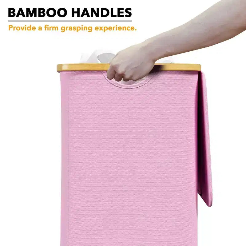 Cesto de ropa sucia plegable con tapa y asa de bambú, 110 L, 1 persona