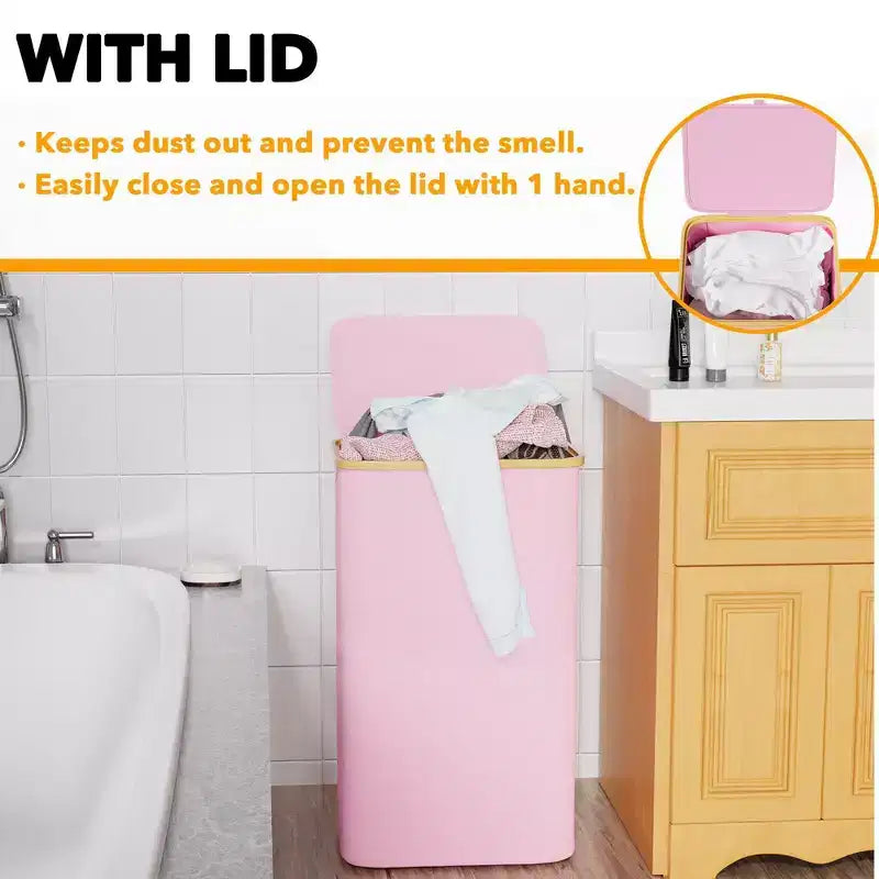 Cesto de ropa sucia plegable con tapa y asa de bambú, 110 L, 1 persona