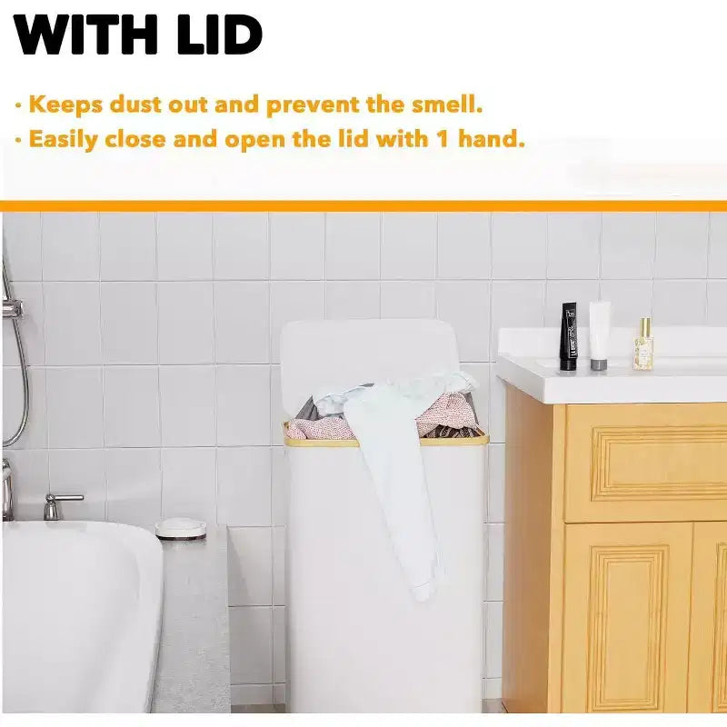 Cesto de ropa sucia plegable con tapa y asa de bambú, 110 L, 1 persona