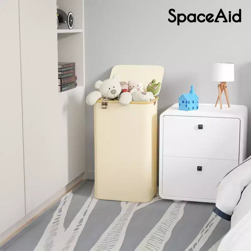Cesto de ropa sucia plegable con tapa y asa de bambú, 110 L, 1 persona