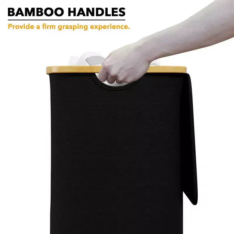 Cesto de ropa sucia plegable con tapa y asa de bambú, 110 L, 1 persona