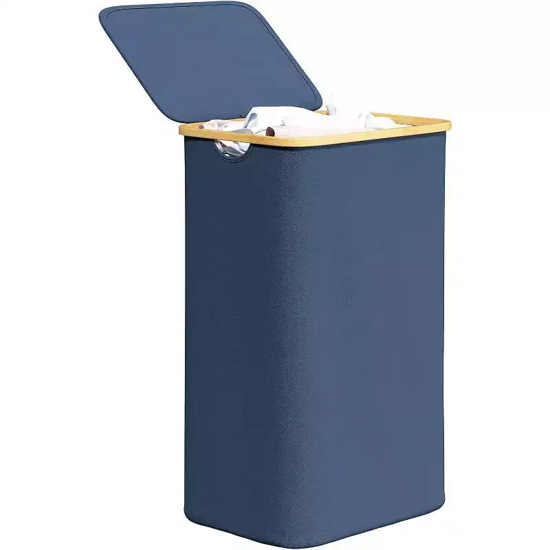 Cesto de ropa sucia plegable con tapa y asa de bambú, 110 L, 1 persona