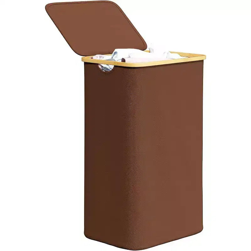Cesto de ropa sucia plegable con tapa y asa de bambú, 110 L, 1 persona
