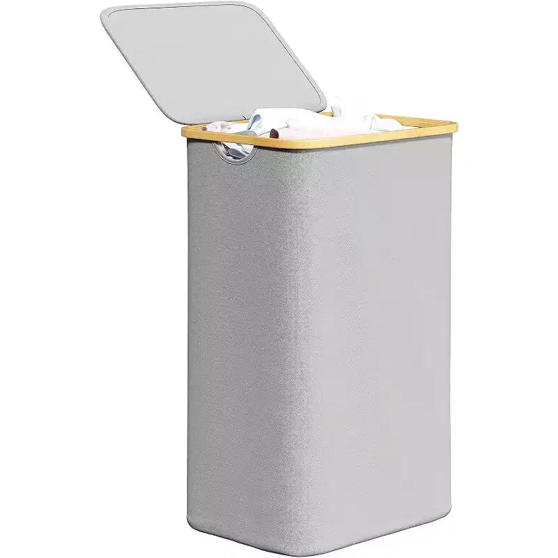 Cesto de ropa sucia plegable con tapa y asa de bambú, 110 L, 1 persona