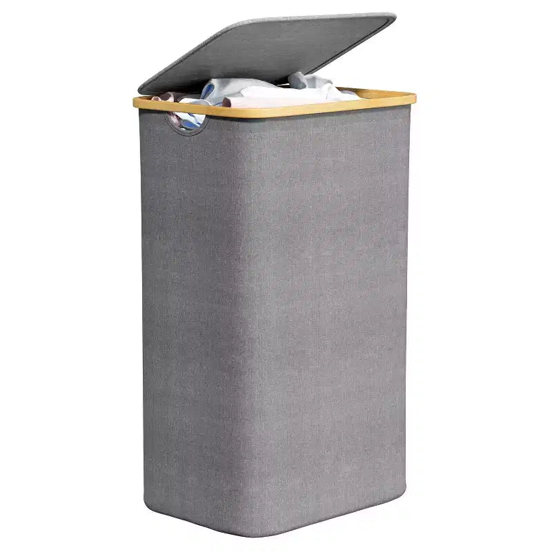 Cesto de ropa sucia plegable con tapa y asa de bambú, 110 L, 1 persona