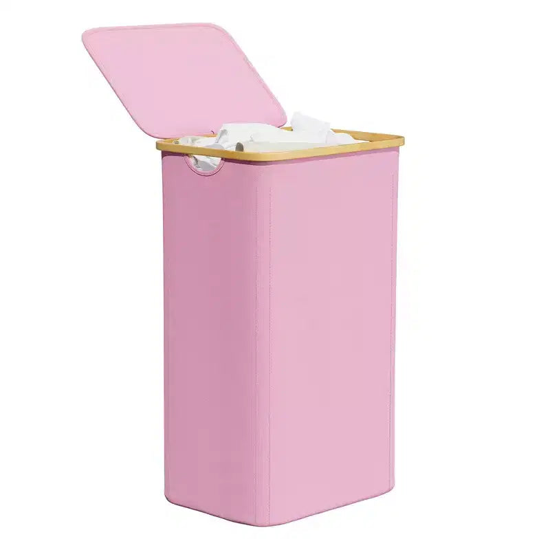 Cesto de ropa sucia plegable con tapa y asa de bambú, 110 L, 1 persona
