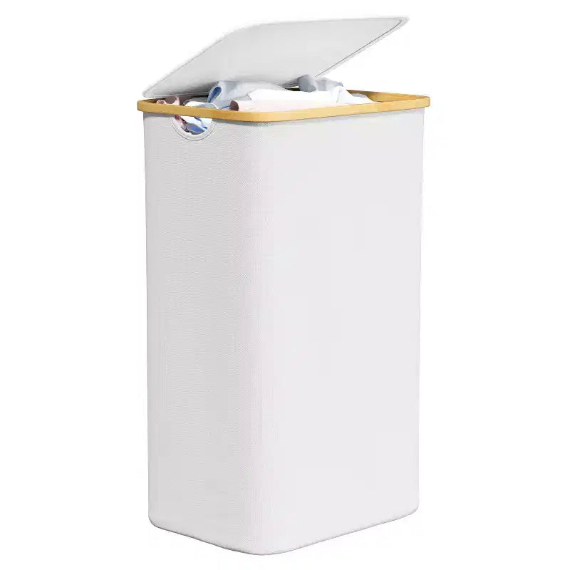 Cesto de ropa sucia plegable con tapa y asa de bambú, 110 L, 1 persona