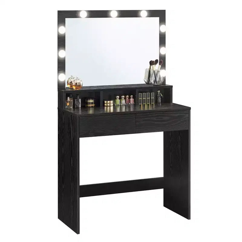 Tocador con espejo iluminado, negro / blanco nube, 1 persona