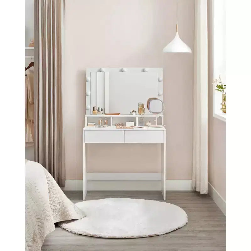 Tocador con espejo iluminado, negro / blanco nube, 1 persona