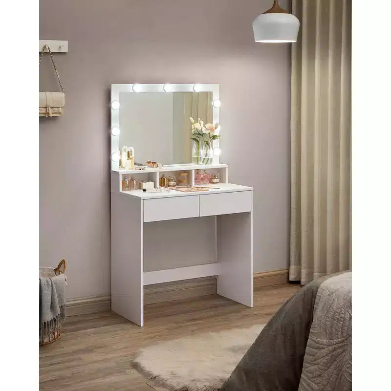 Tocador con espejo iluminado, negro / blanco nube, 1 persona