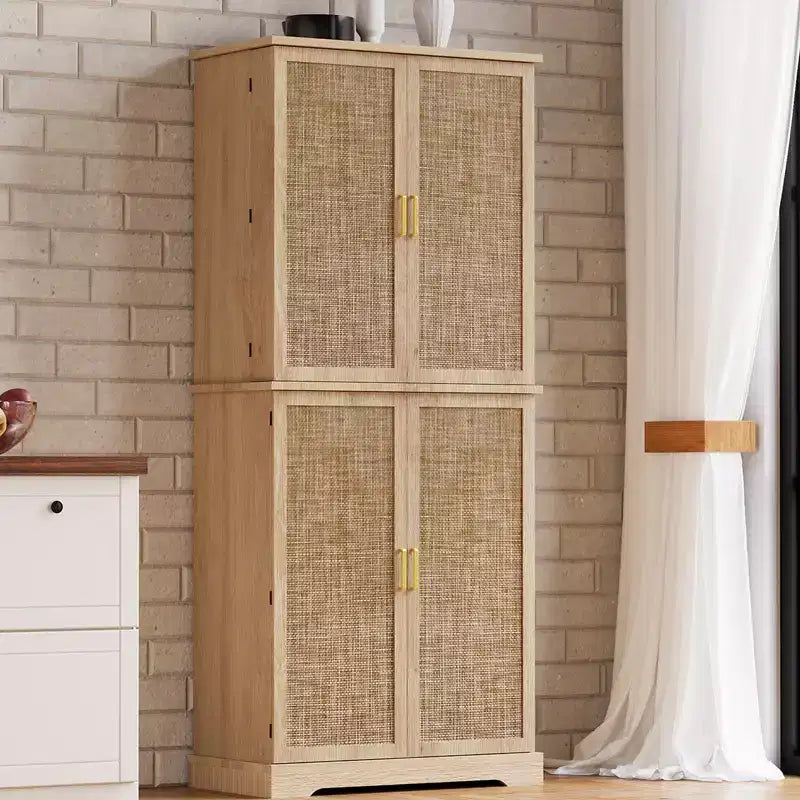 Alacena de despensa de ratán marrón natural – 4 puertas con cajón, para un usuario