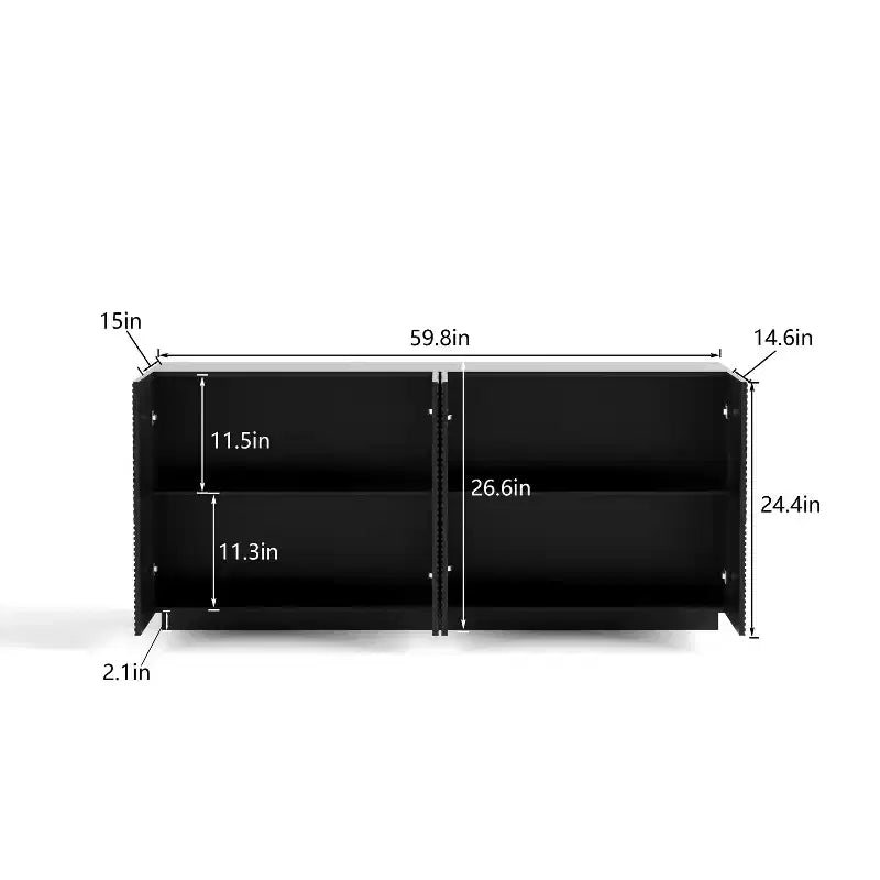 Aparador blanco de 60" de mediados de siglo con patrón geométrico, 4 puertas y estantes ajustables