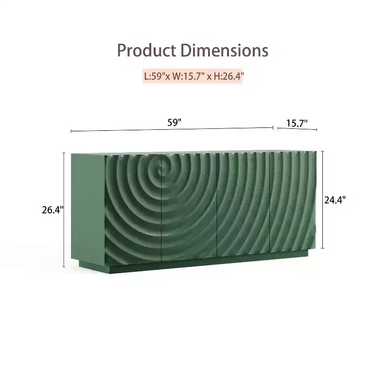 Aparador estriado azul/verde de 60" con almacenamiento de 4 puertas – Uso para adultos