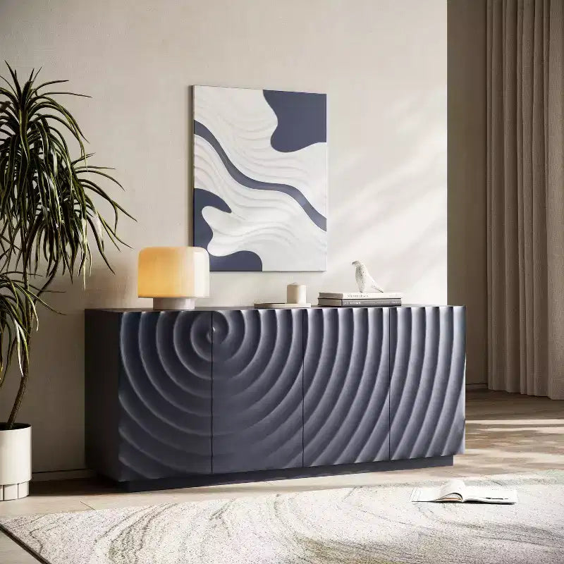 Aparador estriado azul/verde de 60" con almacenamiento de 4 puertas – Uso para adultos