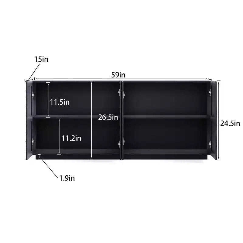 Aparador estriado azul/verde de 60" con almacenamiento de 4 puertas – Uso para adultos