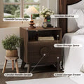 Set of 1 Oak Ash Fluted Bedside Tables C 2 Drawers, Open Shelf, for Bedroom/Office