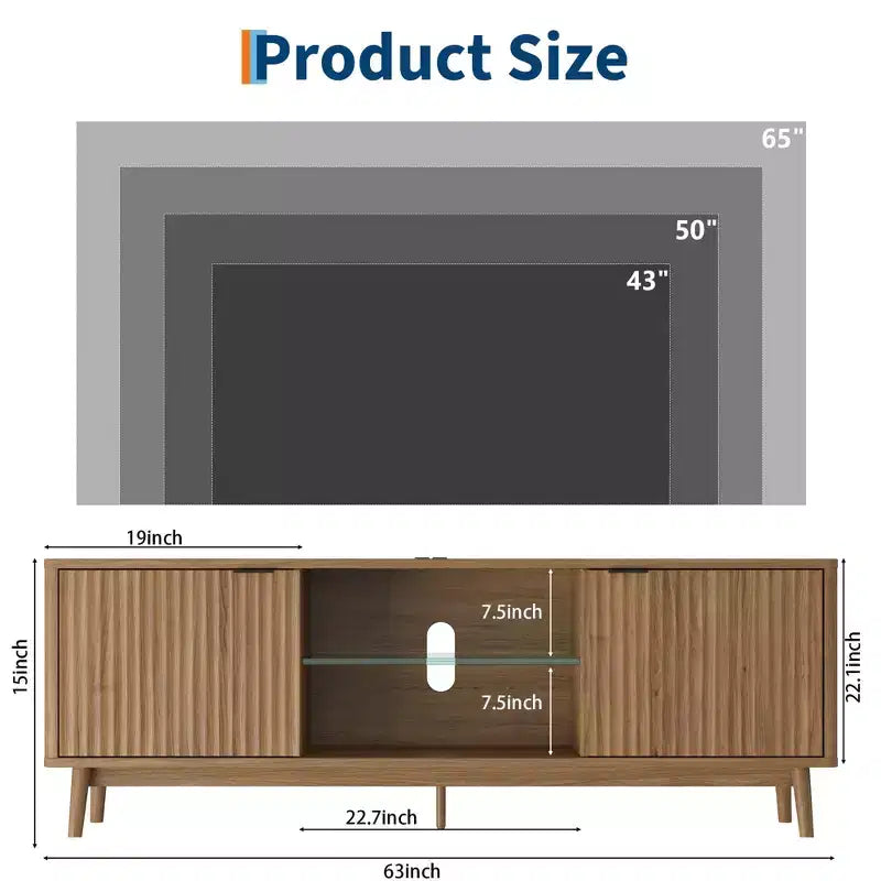Mueble de TV de 63'', negro/nogal, 2 puertas con tomas de corriente y estante ajustable