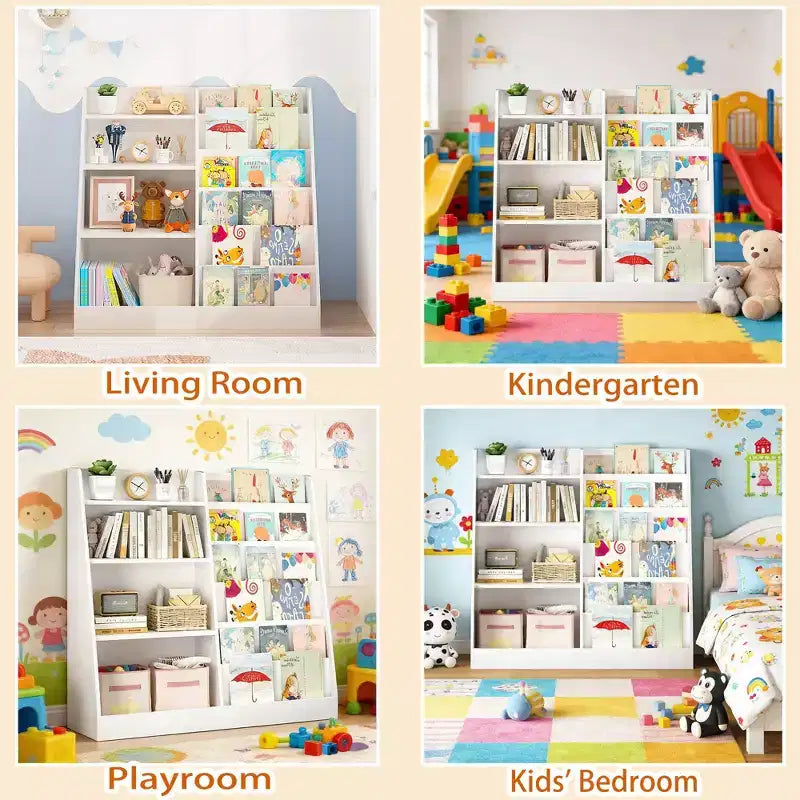 Estantería blanca de 4 niveles para niños con compartimento para juguetes, 1 niño