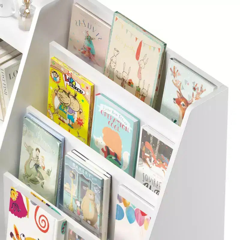 Estantería blanca de 4 niveles para niños con compartimento para juguetes, 1 niño