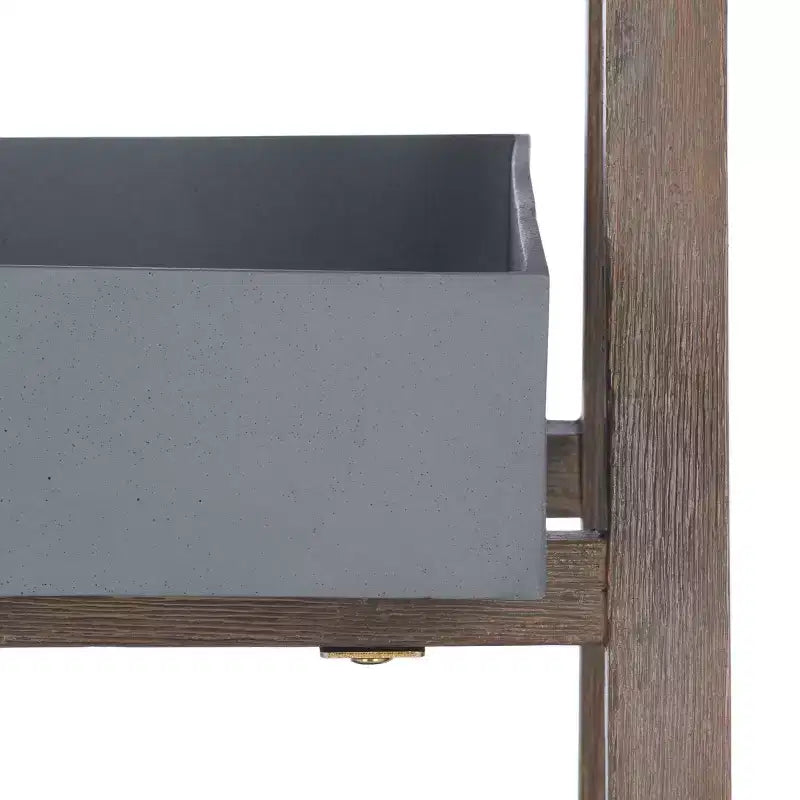 Estante de almacenamiento de madera de acacia de 2 niveles, beige/gris, interior/exterior, montaje para 1 persona