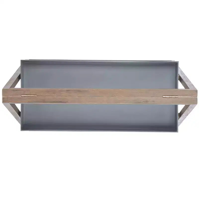Estante de almacenamiento de madera de acacia de 2 niveles, beige/gris, interior/exterior, montaje para 1 persona