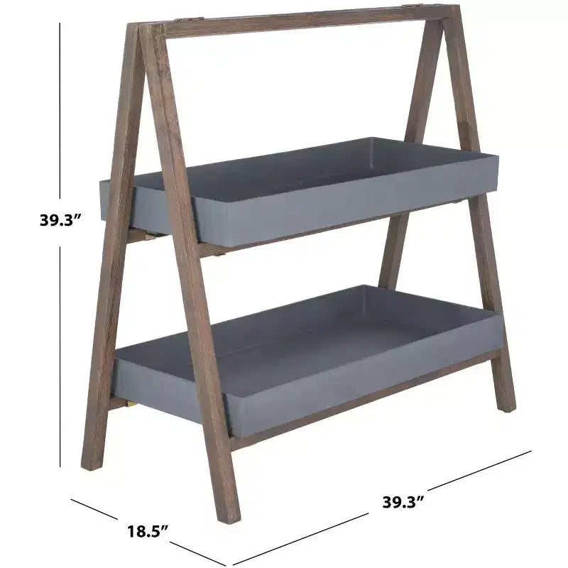 Estante de almacenamiento de madera de acacia de 2 niveles, beige/gris, interior/exterior, montaje para 1 persona