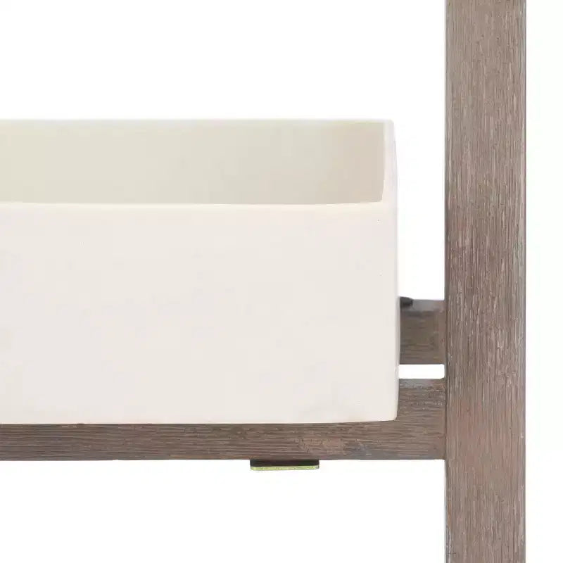 Estante de almacenamiento de madera de acacia de 2 niveles, beige/gris, interior/exterior, montaje para 1 persona