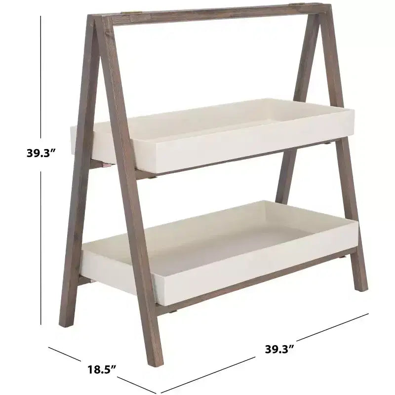 Estante de almacenamiento de madera de acacia de 2 niveles, beige/gris, interior/exterior, montaje para 1 persona