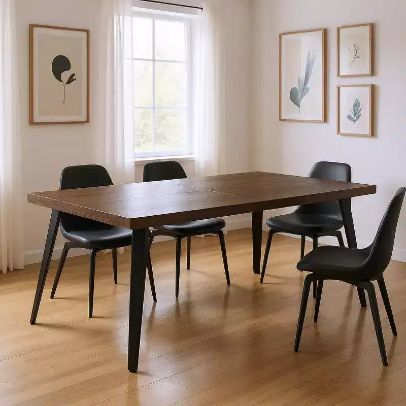 Mesa de comedor rectangular marrón oscuro y negra, para 6 personas
